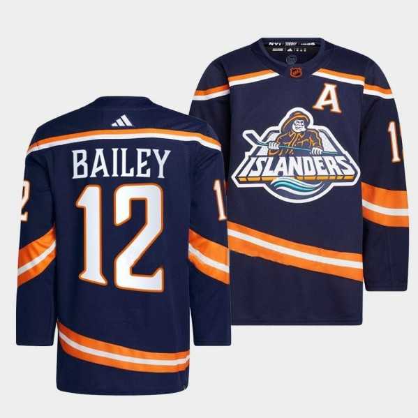 Mens New York Islanders #12 Josh Bailey 2022 Navy Reverse Retro 2.0 Stitched Jersey